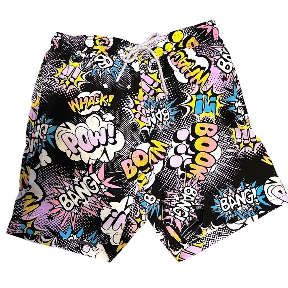 Oh Snap Swim Trunks Mens Large Black Comic Vintage